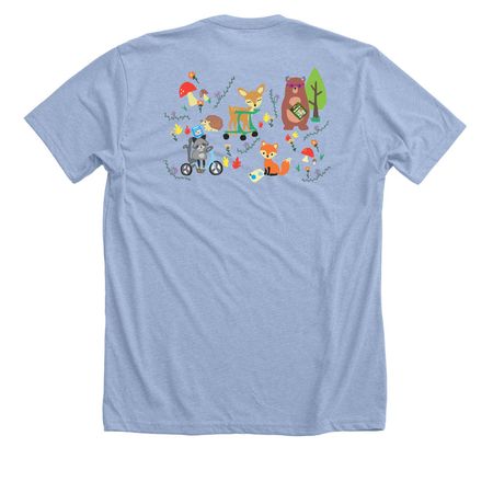 Forest Friends, a Heather Baby Blue Premium Unisex Tee (back-view)