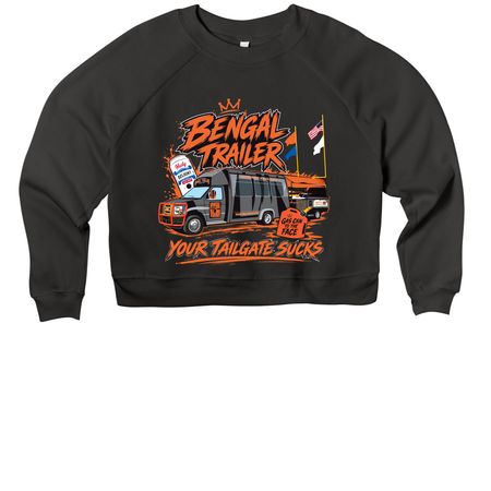 Women's Bengal Trailer T's and More, a Black Women's Premium Cropped Raglan Sweatshirt