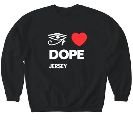 I LOVE Dope Jersey&nbsp;, a Black Softstyle Crewneck Sweatshirt
