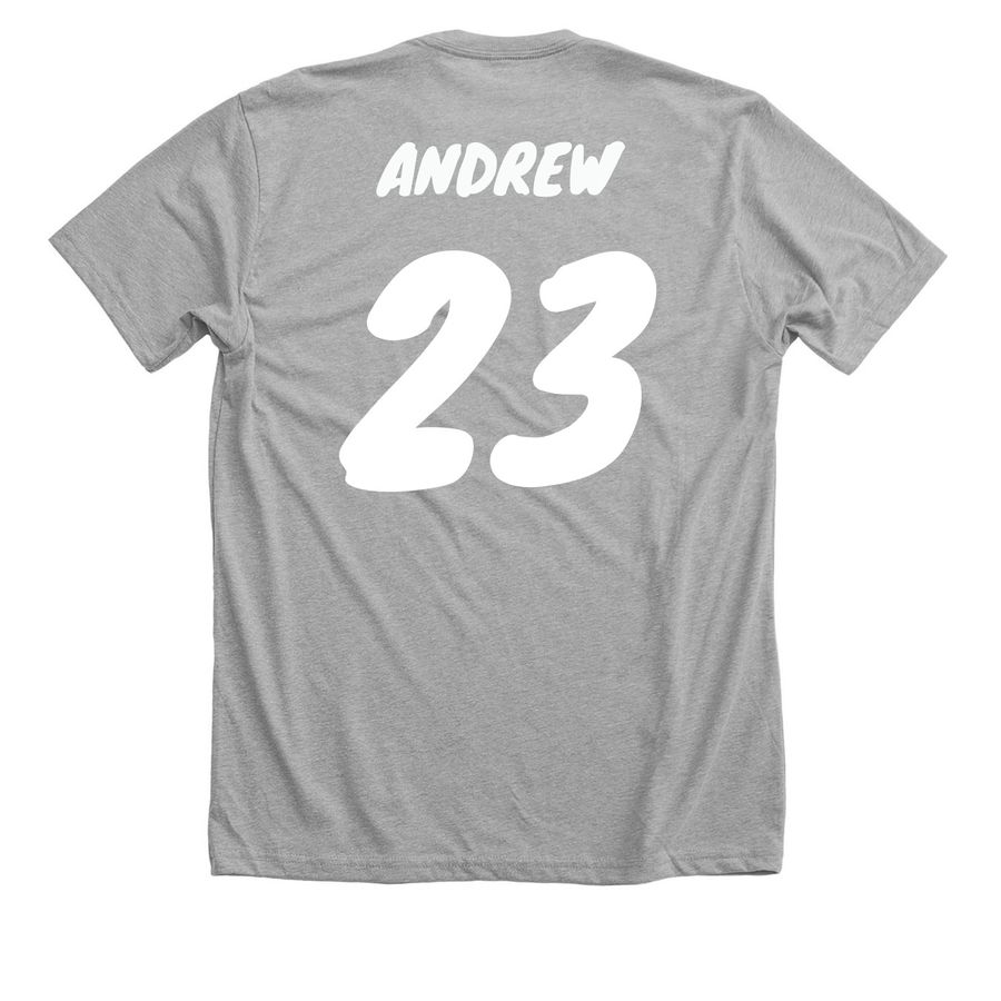 Deegan Andrew Player Jersey, a Athletic Heather Premium Unisex Tee (back-view)