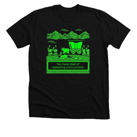 Teacher Oregon Trail: Repeating Instructions, a Solid Black Blend Premium Unisex Tee