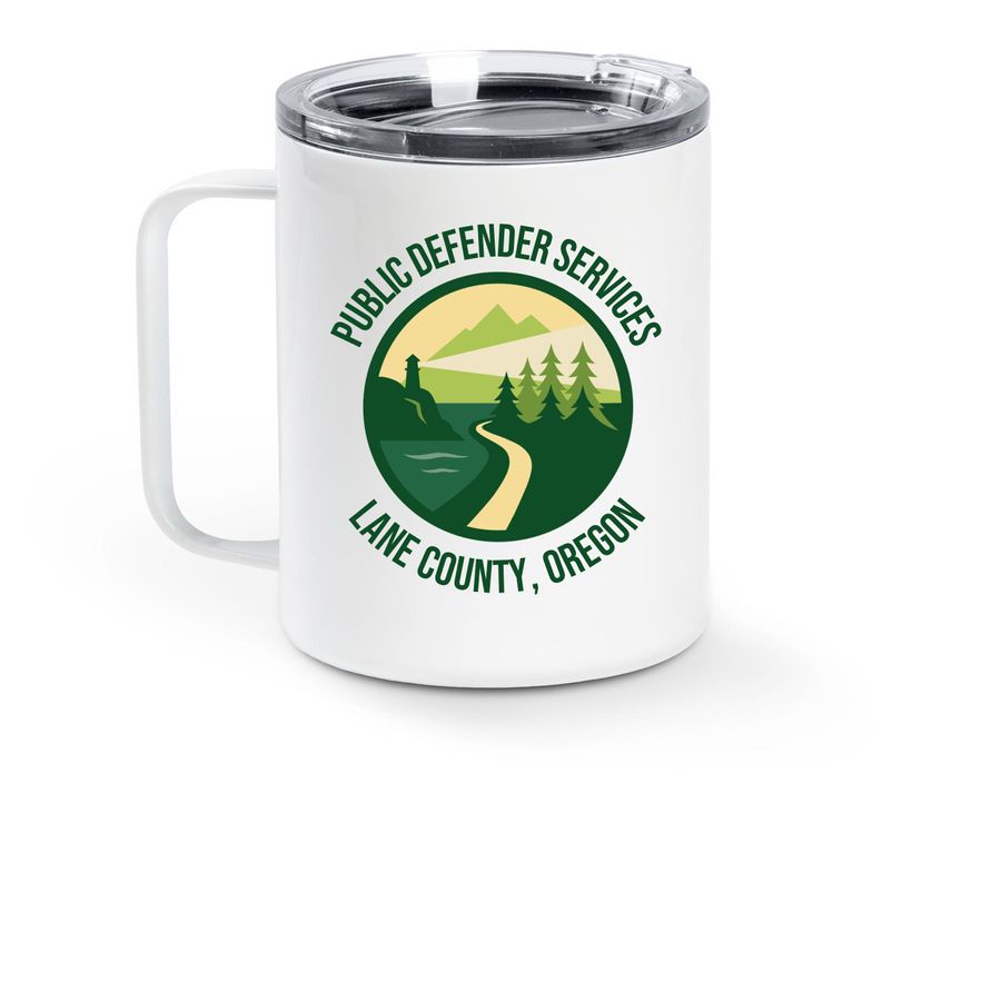 PDSLC Insulated Mug, a White Stainless Steel Travel Mug (back-view)