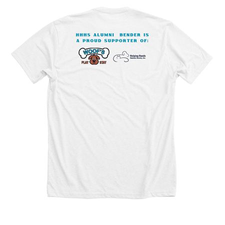 The Many Faces of Bender, a Solid White Blend Premium Unisex Tee (back-view)