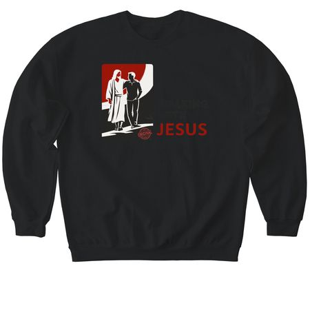 Walking With Jesus, a Black Softstyle Crewneck Sweatshirt
