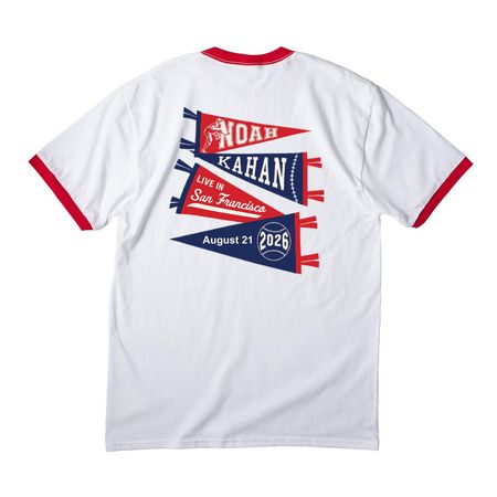 Noah Kahan&nbsp;San Francisco&nbsp;Merch, a White/ Red Cotton Ringer Tee