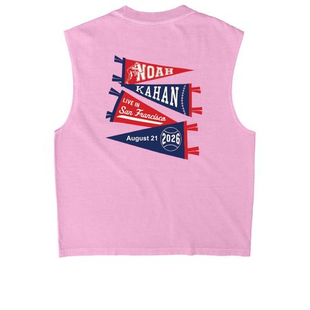 Noah Kahan&nbsp;San Francisco&nbsp;Merch, a Faded Powder Pink Heavyweight Garment Dye Muscle Tee