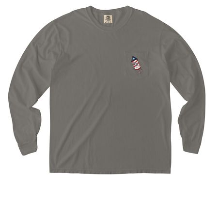 4th of July Graphic Shirts, a Grey Comfort Colors Long Sleeve Pocket Tee
