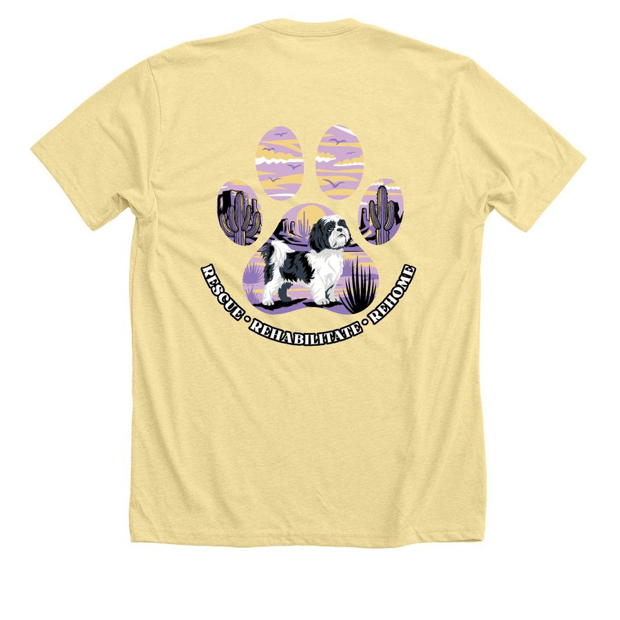 Arizona Shih Tzu And Small Breed Rescue, a Heather French Vanilla Premium Unisex Tee (back-view)