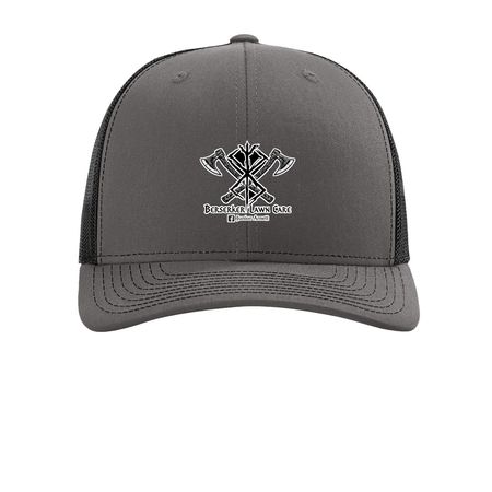 Berserker lawn Care hat, a Charcoal/ Black Printed Snapback Trucker Cap