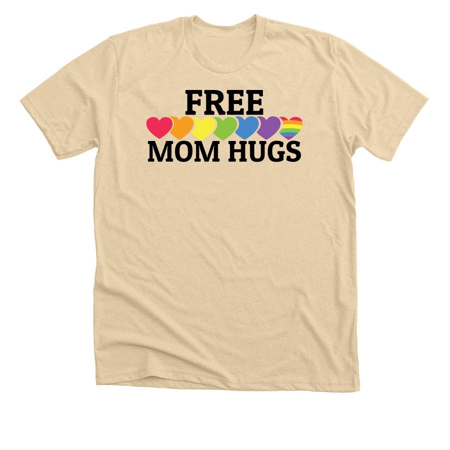 Free Mom Hugs, a Heather Soft Cream Premium Unisex Tee