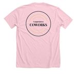 Coworks Shrimp at a Desk, a Heather Pink Premium Unisex Tee (back-view)