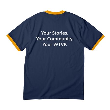 Shirts-Your Station Your Community Your WTVP, a Navy/ Gold Cotton Ringer Tee