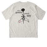 "who's gonna match my freq", a Natural Raw Stanley/Stella Unisex Freestyler Heavyweight Tee (back-view)