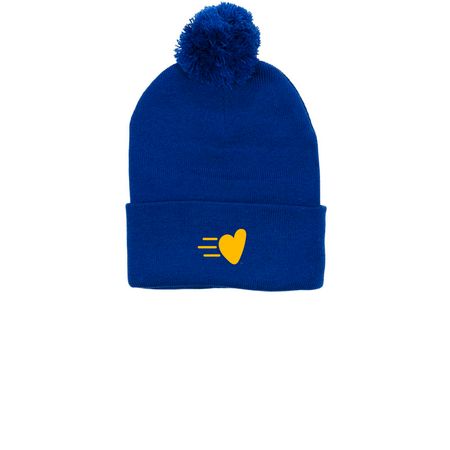 Heart in Motion Beanie, a Royal Printed Pom-Pom Beanie