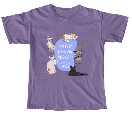 I'm Just Here for the Cats Tee, a Grape Comfort Colors Unisex Tee