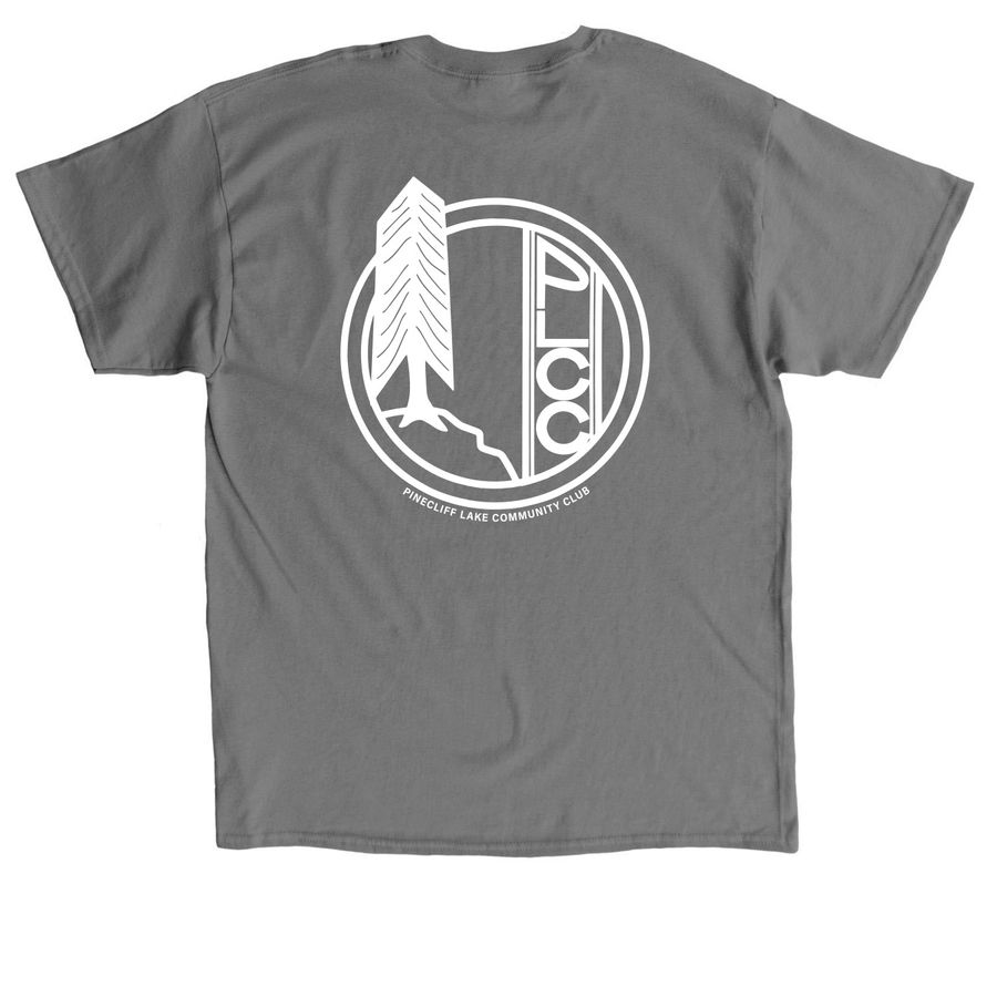Pinecliff Lake Member White Logo, a Charcoal Classic Unisex Tee (back-view)