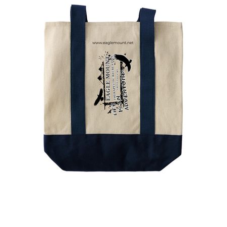 EMGF Tote Bags, a Natural/Navy Two-Tone Grocery Tote Bag (back-view)