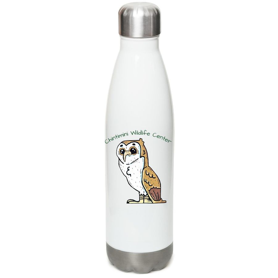 Avian Ambassadors: Owl Water Bottle, a White Stainless Steel Water Bottle