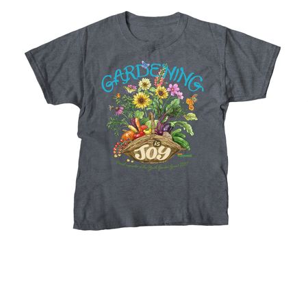 Gardening is Joy! Youth Garden Grant 2027, a Dark Heather Youth Unisex Tee