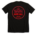 Red Logo with Red Lettering, a Solid Black Blend Premium Unisex Tee (back-view)