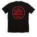 Red Logo with Red Lettering, a Solid Black Blend Premium Unisex Tee (back-view)