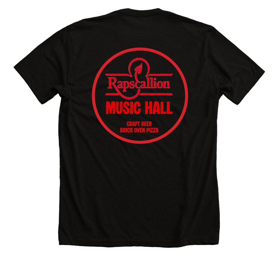 Red Logo with Red Lettering, a Solid Black Blend Premium Unisex Tee (back-view)