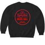 Red Logo with Red Lettering, a Black Softstyle Crewneck Sweatshirt (back-view)