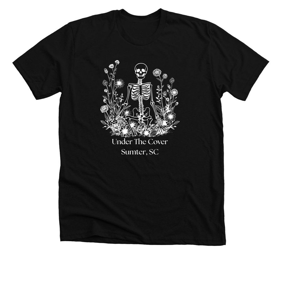 White Floral Skeleton, a Solid Black Blend Premium Unisex Tee