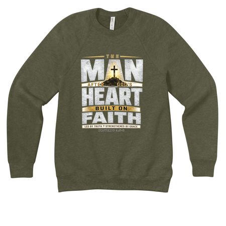 Built By Faith Collection, a Heather Olive Premium Raglan Crewneck Sweatshirt