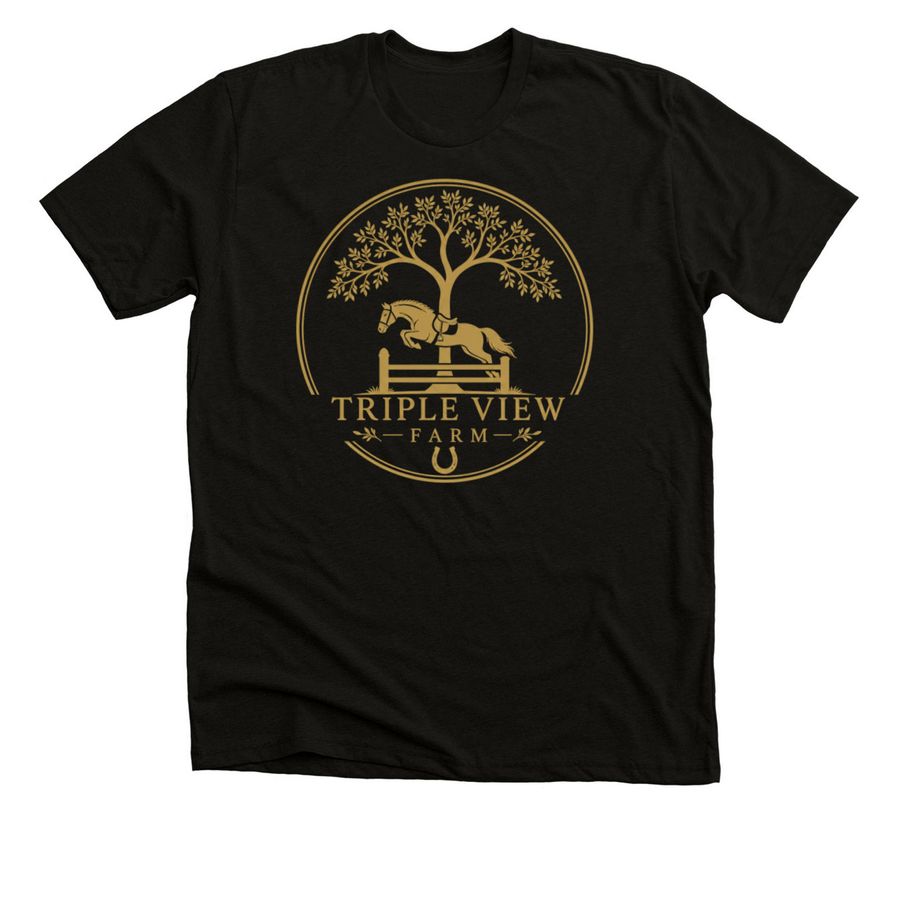 Triple View Farm | Gold Logo Apparel, a Black Heather Premium Unisex Tee
