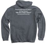 "Not Damaged", a Dark Heather Pullover Hoodie (back-view)