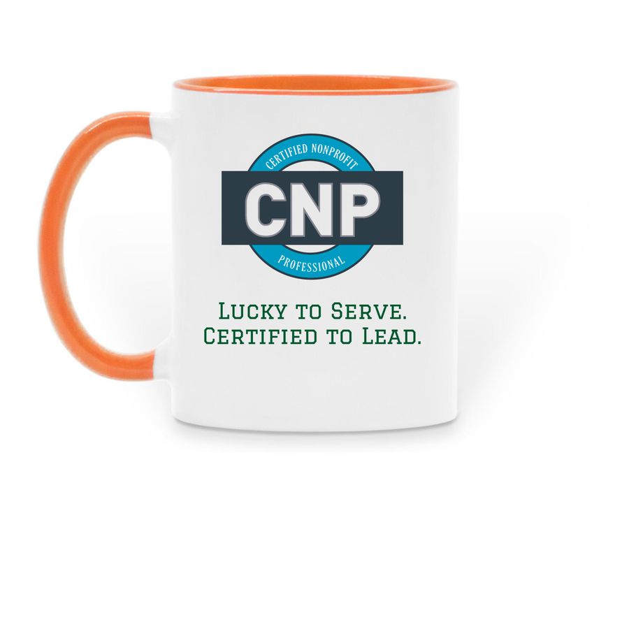 Lucky CNP, a Orange Two-Tone Ceramic Mug (back-view)
