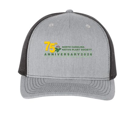 75th Anniversary Hats, a Heather Grey/ Black Printed Five-Panel Trucker Cap