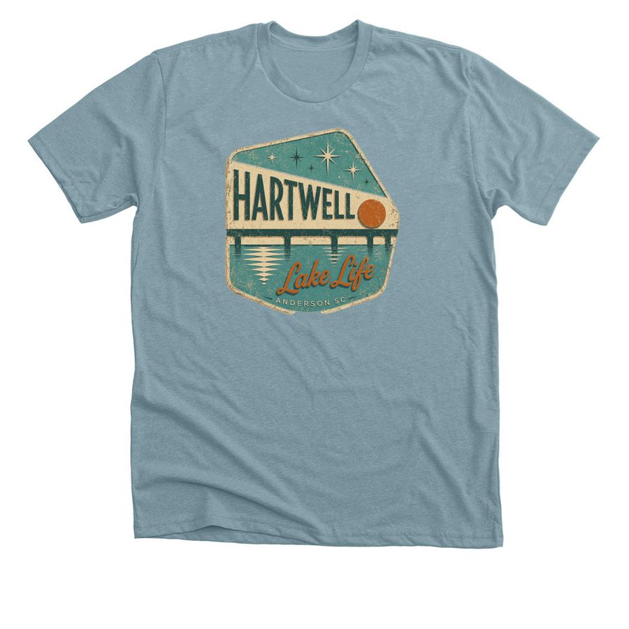 Hartwell Lake Life Cares, a Heather Blue Lagoon Premium Unisex Tee