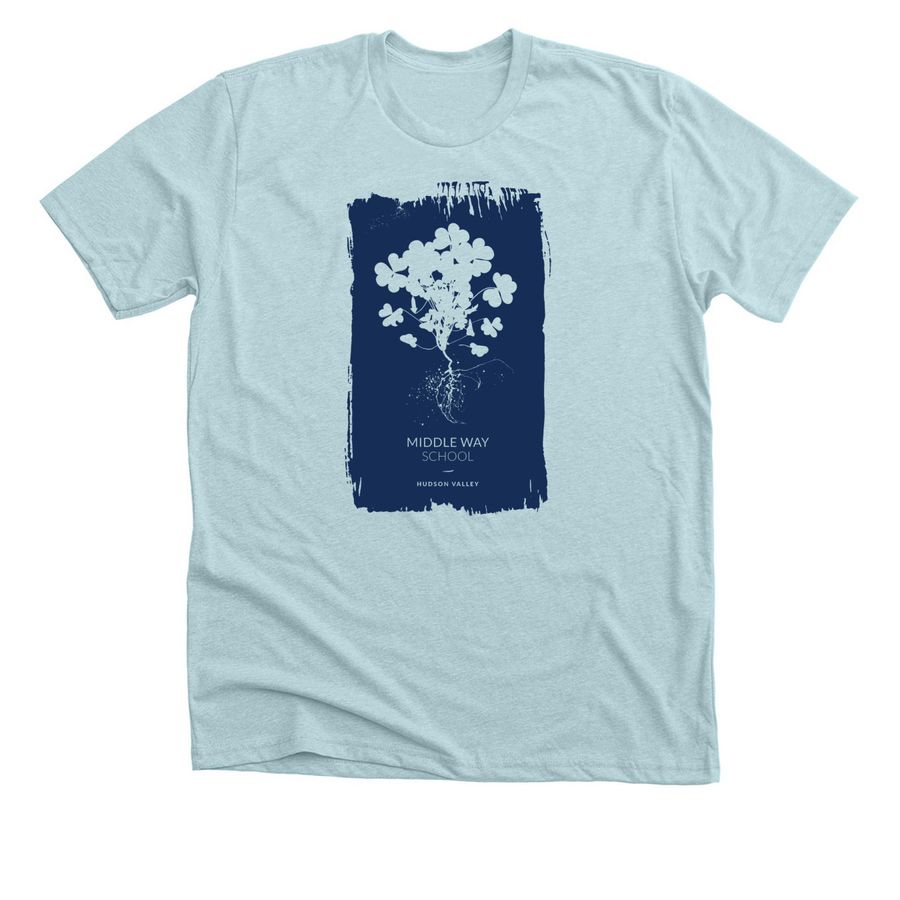 ROOTED IN COMPASSION, a Heather Ice Blue Premium Unisex Tee