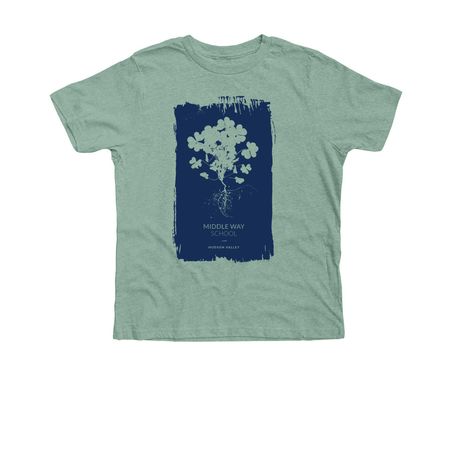 ROOTED IN COMPASSION, a Heather Dusty Blue Premium Youth Tee