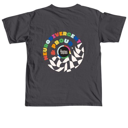Neurodivergent & Proud, a Graphite Comfort Colors Unisex Tee (back-view)