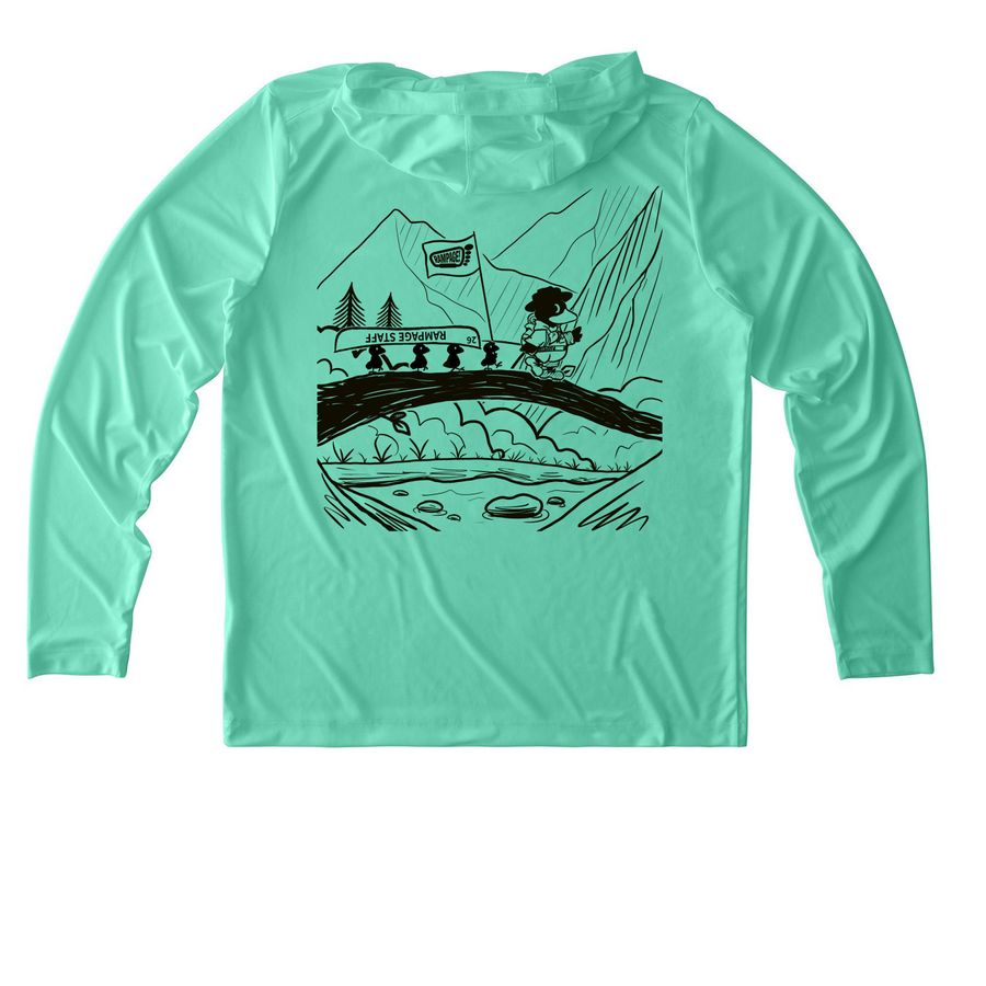 2026 RAMPAGE!!! Staff, a Bright Seafoam UV Performance Long Sleeve Hoodie (back-view)