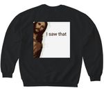 Peaking Jesus "I Saw That"&nbsp;, a Black Softstyle Crewneck Sweatshirt (back-view)