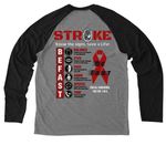 Stroke Advocacy, a Deep Black/ Aluminum Grey Allmade Eco Triblend Colorblock Raglan Long Sleeve Tee (back-view)