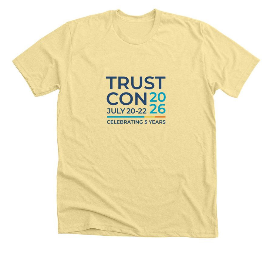 TrustCon - Celebrating 5 Years Tee, a Heather French Vanilla Premium Unisex Tee