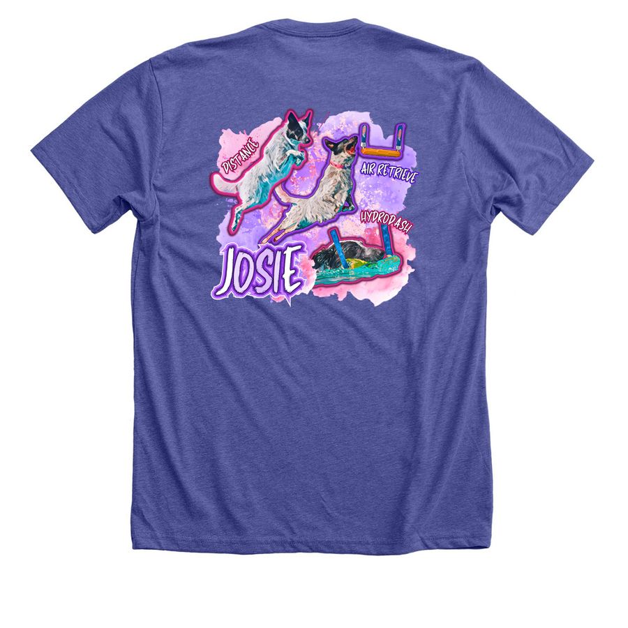 Josie Pocket Logo 2026, a Heather Lapis Premium Unisex Tee (back-view)