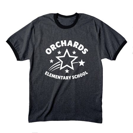 Classic Orchards Merch, a Dark Heather Grey/ Jet Black Cotton Ringer Tee
