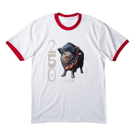 America250MPFL, a White/ Red Cotton Ringer Tee