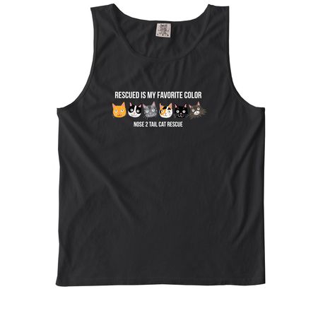 Rescued Is My Favorite Color, a Black Comfort Colors Tank Top