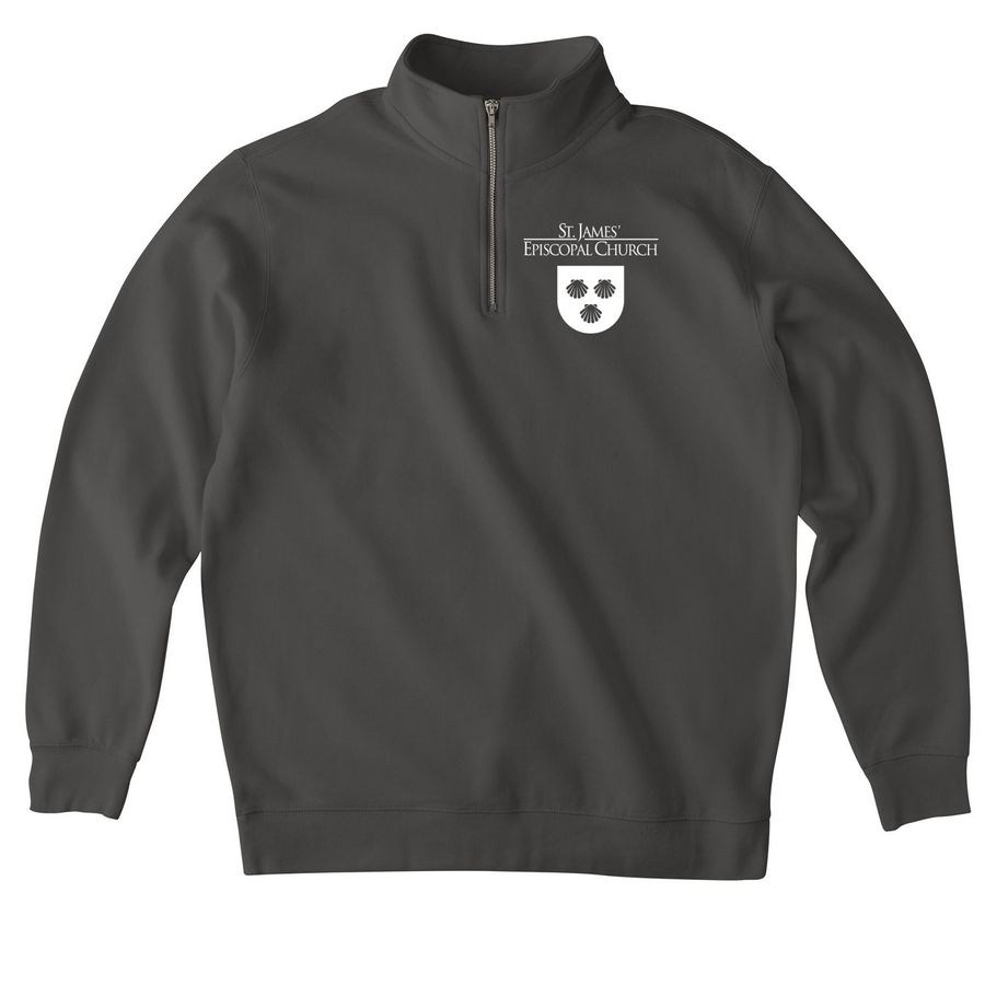 St. James' small white logo&nbsp;, a Asphalt Midweight Quarter Zip Pullover