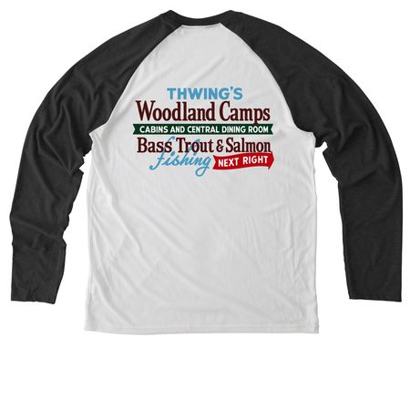 Woodland Camps Loon and Thwing's Sign, a Space Black/ Bright White Allmade Eco Triblend Colorblock Raglan Long Sleeve Tee