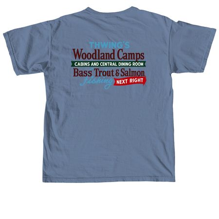 Woodland Camps Loon and Thwing's Sign, a Blue Jean Comfort Colors Unisex Tee