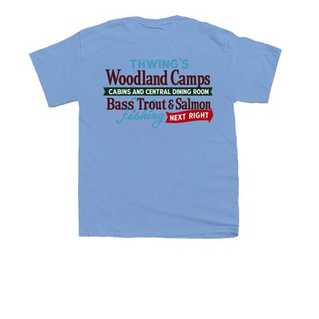 Woodland Camps Loon and Thwing's Sign, a Carolina Blue Youth Unisex Tee