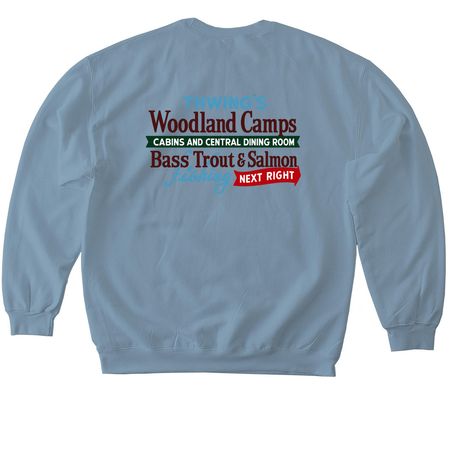 Woodland Camps Loon and Thwing's Sign, a Stone Blue Softstyle Crewneck Sweatshirt